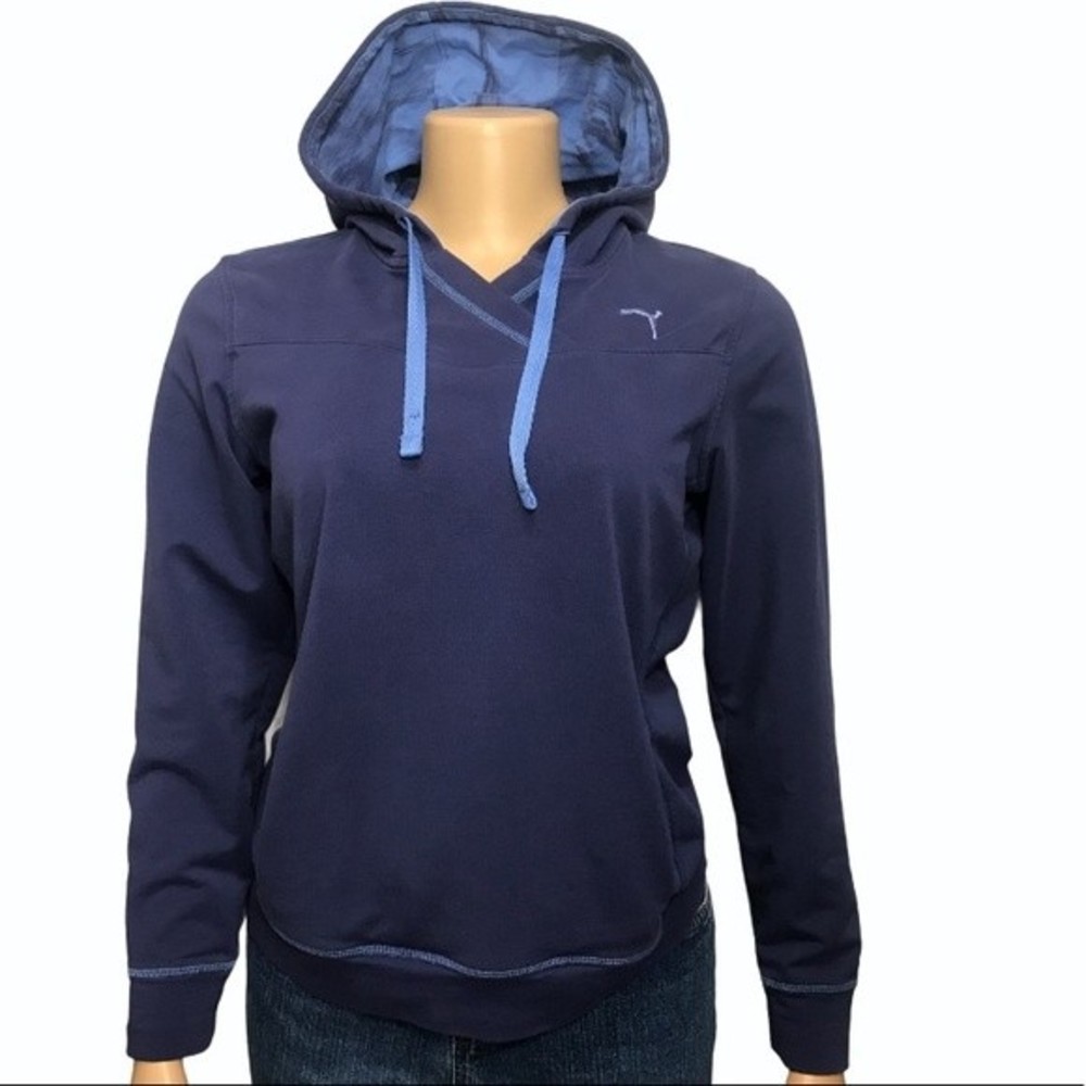 Puma Girls Hoodie Sweatshirt Blue space dye pullover kangaroo pocket size M